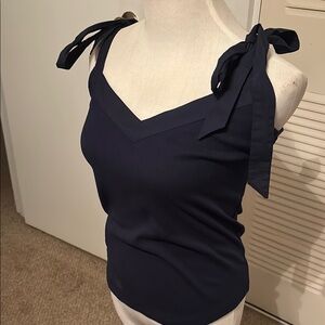 Navy Blue Sleeveless Top with Bow Straps